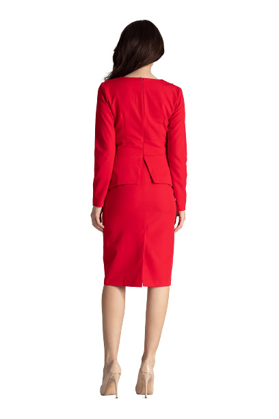 Sukienka Midi - Z Długim Rękawem I Dekoltem V - czerwona